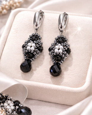 Cercei Baroc Handmade din cristale negre