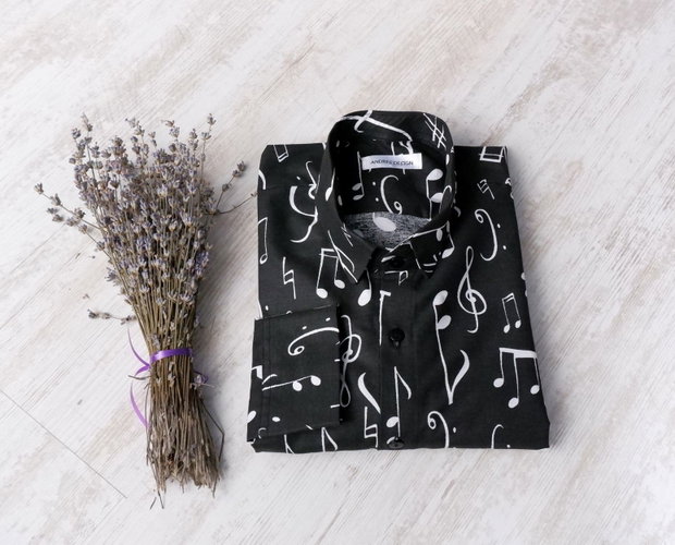 Rochie Camasa cu Revere Lila cu Note Muzicale