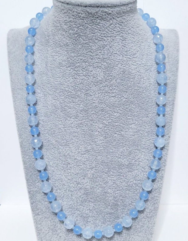 Colier argint 925 cu jad bleu si acvamarin