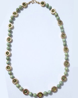 Colier aur filat cu crazy agat, peridot si hematit