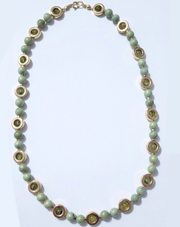 Colier aur filat cu crazy agat, peridot si hematit