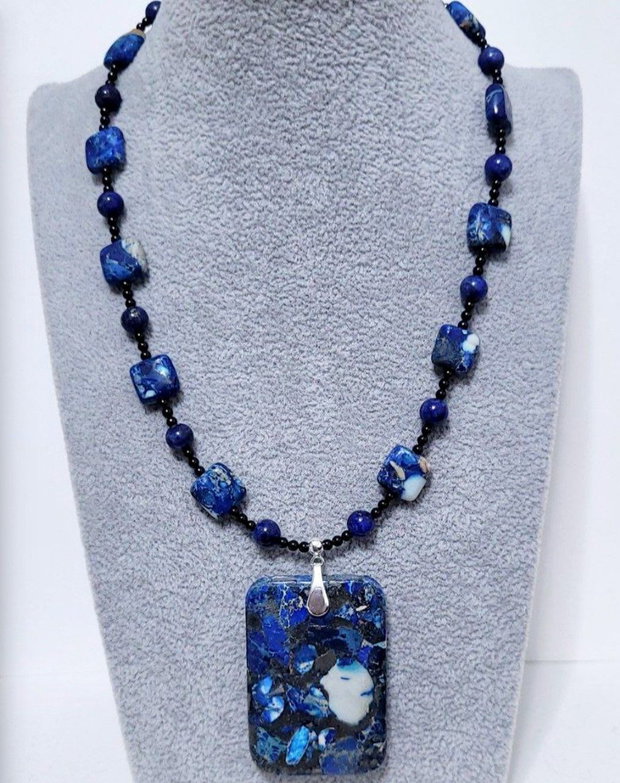 Colier argint 925 cu lapis lazuli, spinel negru si regalit