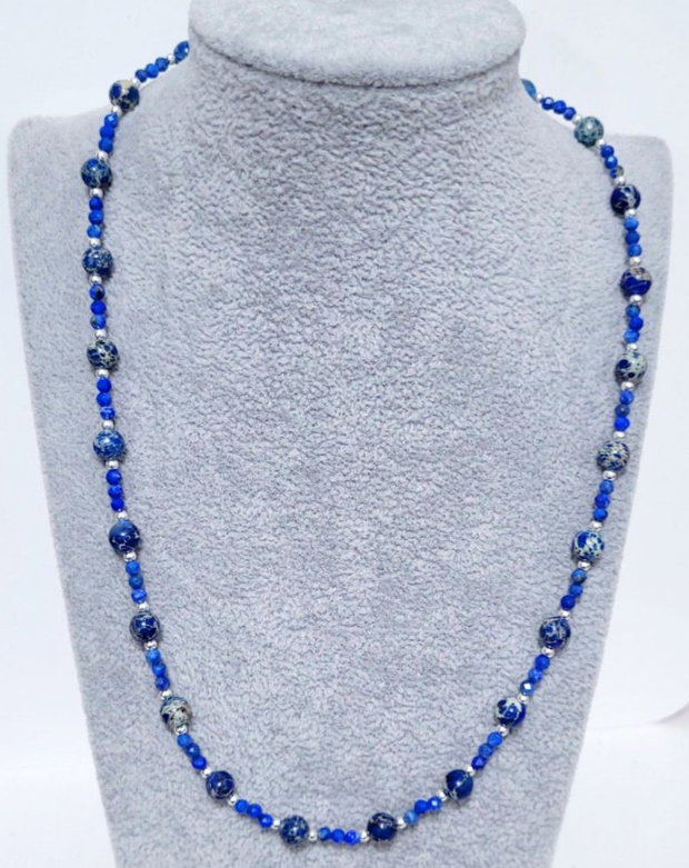 Colier argint 925 cu lapis lazuli, hematit si regalit