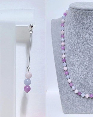 Set argint 925 cu cuart roz, acvamarin, ametist si piatra lunii