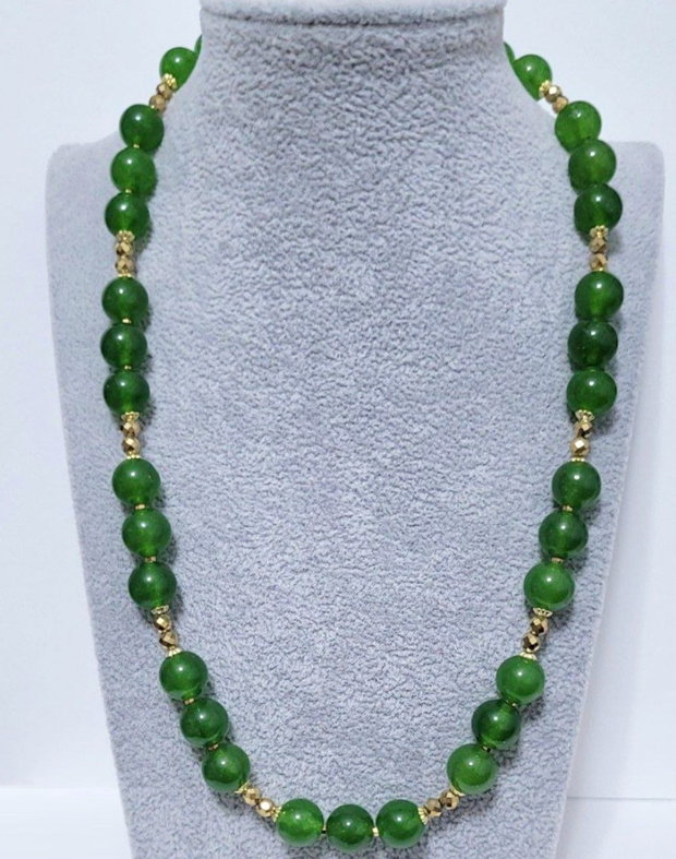 Colier argint 925 placat cu aur cu jad verde si hematit