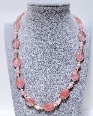 Colier aur filat cu opal roz, hematit si cuart cherry