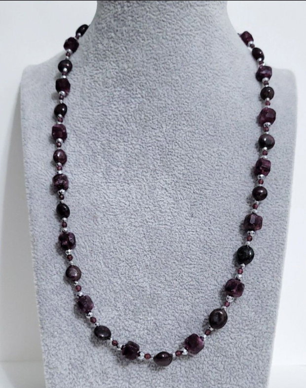 Colier argint 925 cu granat si hematit