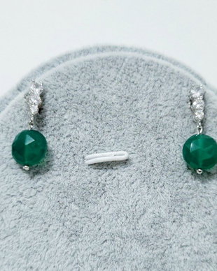 Cercei argint 925 cu onix verde si zirconiu cubic