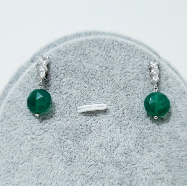 Cercei argint 925 cu onix verde si zirconiu cubic