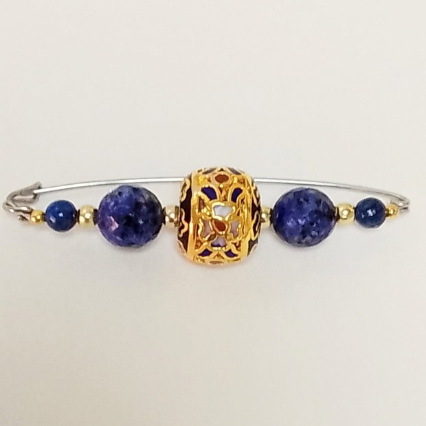 Broșă cloisonnee aurita, sodalit și lapislazuli