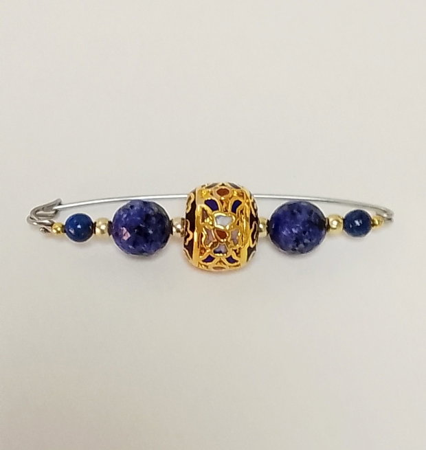 Broșă cloisonnee aurita, sodalit și lapislazuli