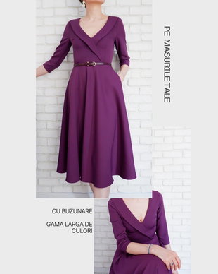 Rochie Clos Midi cu Guler Intors
