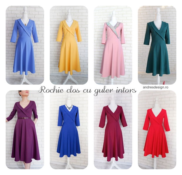 Rochie Clos Midi cu Guler Intors