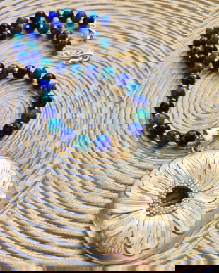 Colier azurit & pandantiv zamac placat cu aur