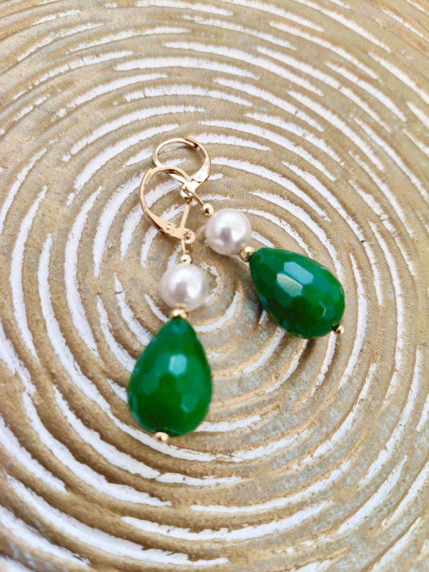 Cercei Jad verde & perle albe de Mallorca