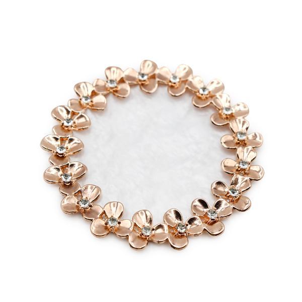 Paletă din piatră, rotundă cu flori și pietre, alb + margine aurie