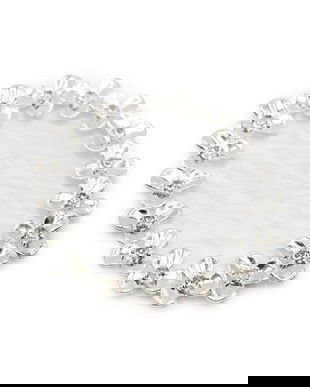 Paletă din piatră, rotundă cu flori și pietre, alb + margine argintie