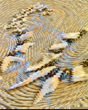 Colier perle de baroc albe & perle Biwa petrol