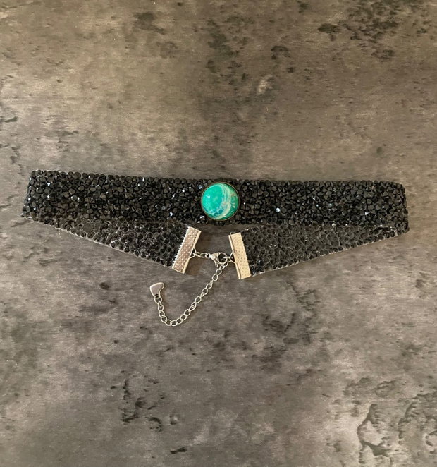 Choker gothic green stone