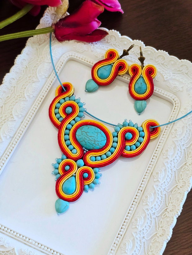Set soutache cu turcoaz