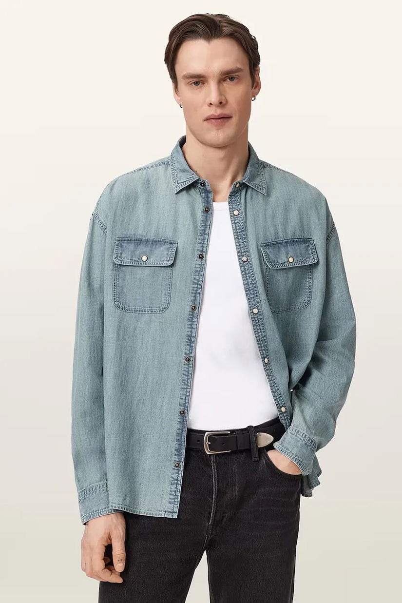 AllSaints Cămașă bărbătească din denim GRIBBS