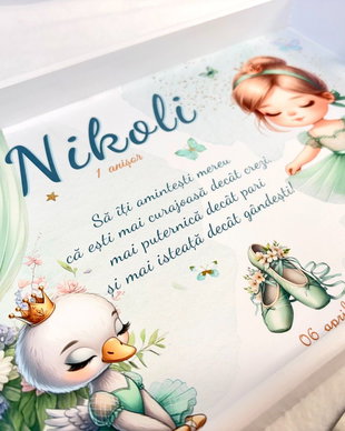 Set aniversar personalizat 1 anisor -Little ballerina in green dress- Tavita turta si accesorii