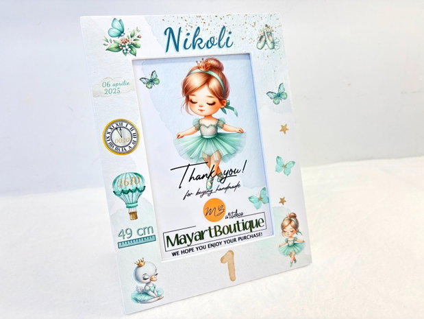 Set aniversar personalizat 1 anisor -Little ballerina in green dress- Tavita turta si accesorii