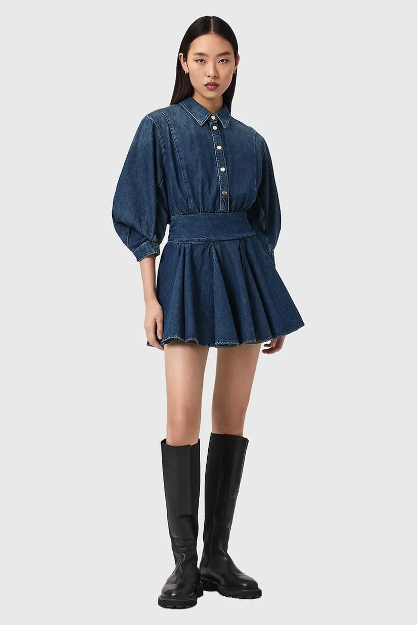 AllSaints rochie evazată din denim ARLO