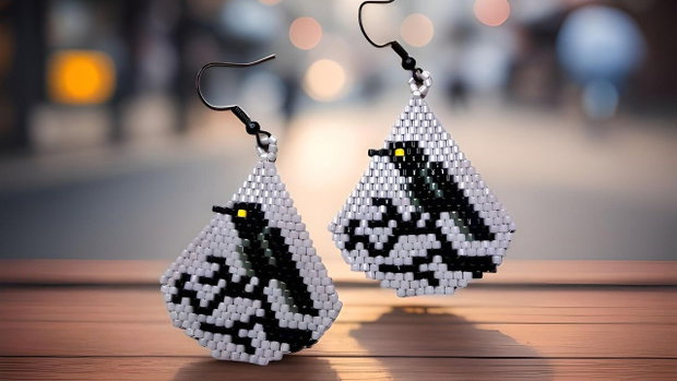 Cercei handmade cu corb  cercei din mărgele Miyuki Delica, model corb negru