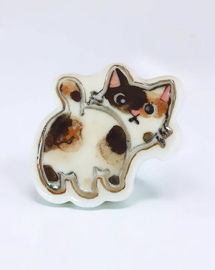 Pisica brosa din portelan pictata manual - FUNNY CATS