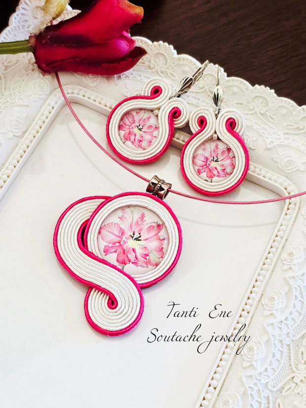 Set soutache alb-roz-fucsia