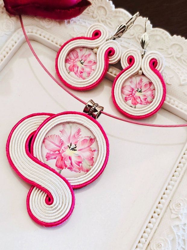 Set soutache alb-roz-fucsia