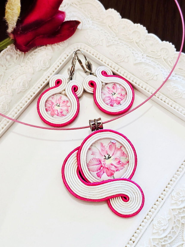 Set soutache alb-roz-fucsia