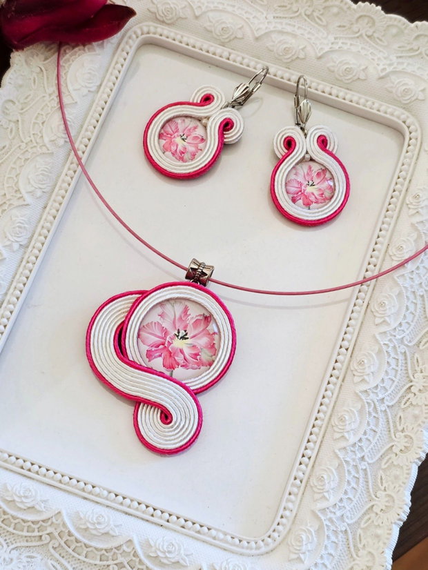 Set soutache alb-roz-fucsia