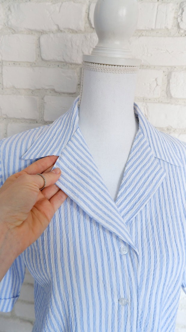 Camasa Crop cu Nod Muselina Dungi Alb Bleu