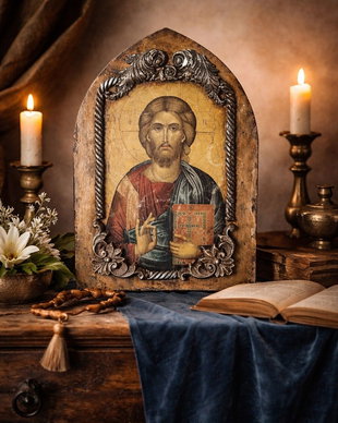 Icoană/Tablou cu Tematică Religioasă,Realizată Manual