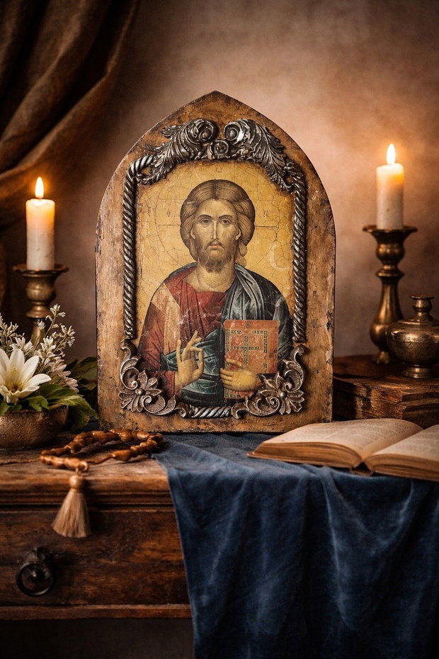 Icoană/Tablou cu Tematică Religioasă,Realizată Manual