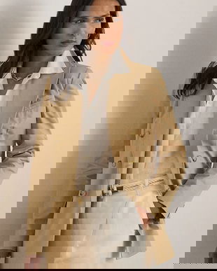 Lauren Ralph Lauren sacou cu două rânduri de nasturi pentru femei, din bumbac