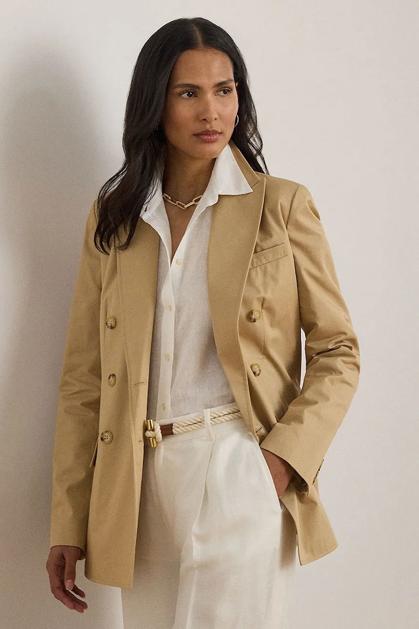 Lauren Ralph Lauren sacou cu două rânduri de nasturi pentru femei, din bumbac