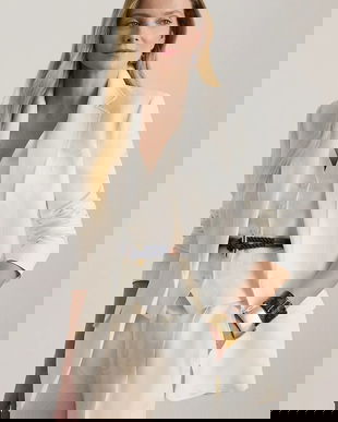 Lauren Ralph Lauren sacou cu un singur rând de nasturi pentru femei, din in