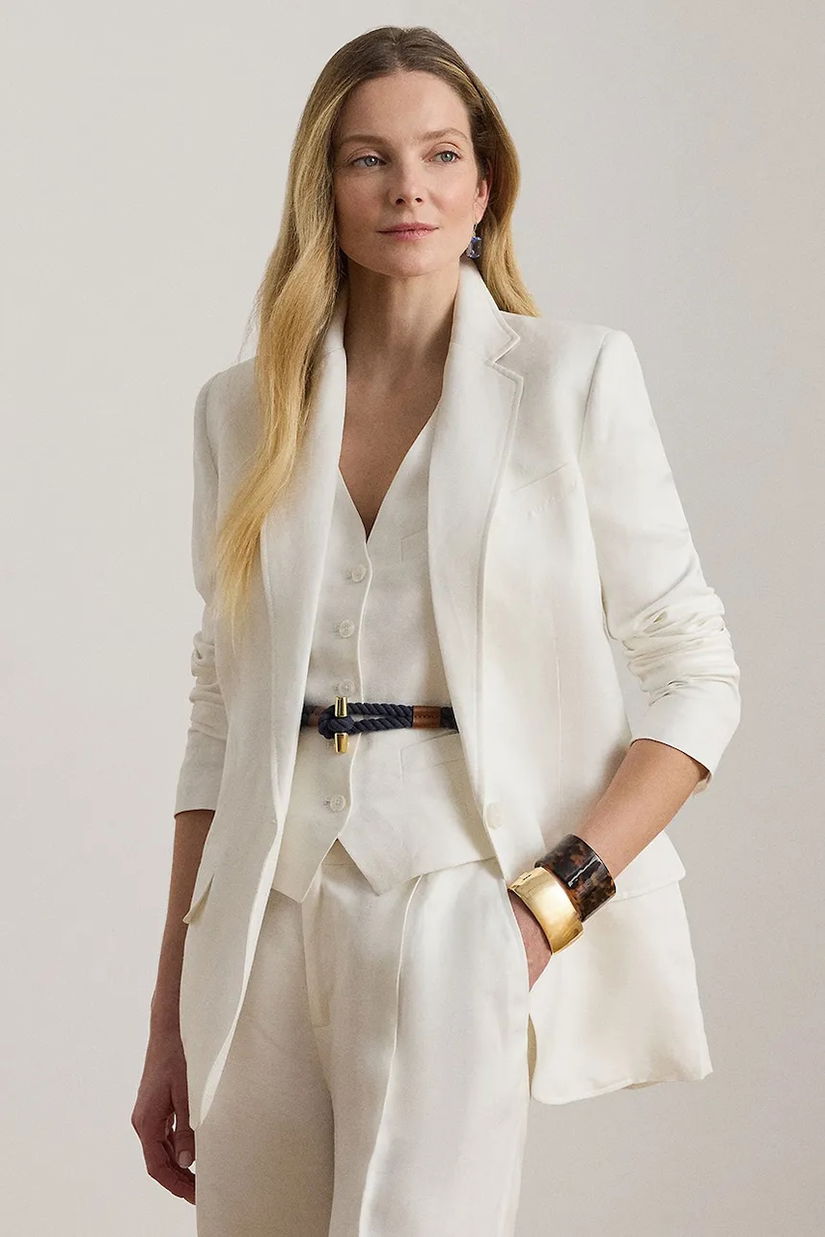 Lauren Ralph Lauren sacou cu un singur rând de nasturi pentru femei, din in