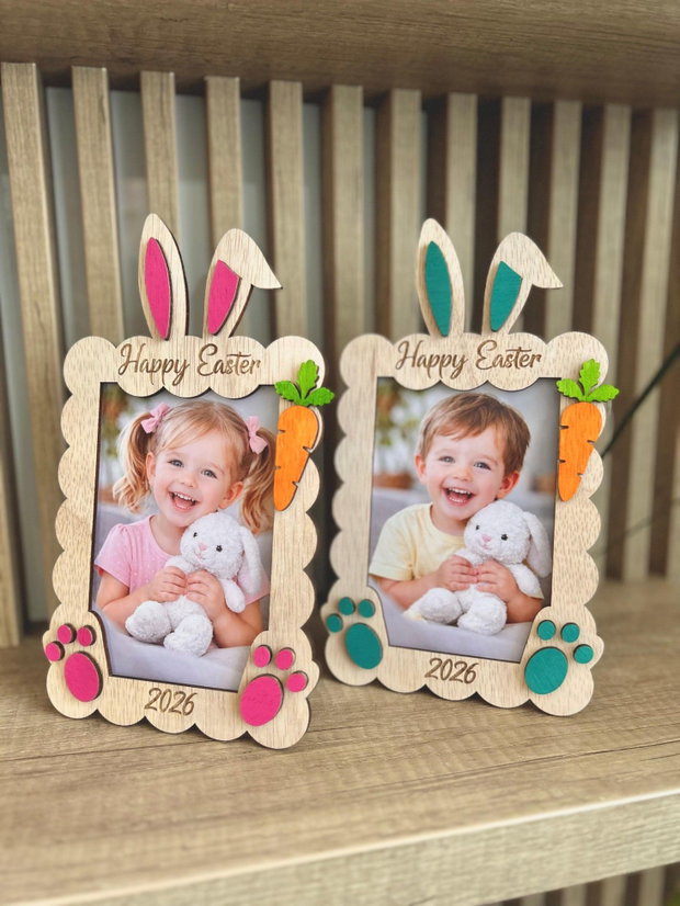 Ramă foto copii iepuraș personalizată cu nume cadou copii / paste / cameră copil 20x15 cm