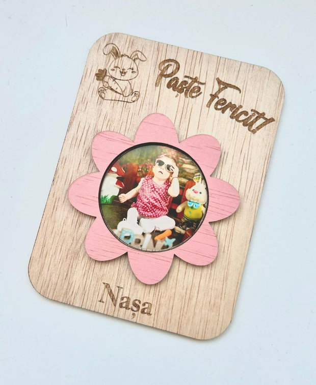 Set cadou copii personalizat cu nume și poză ramă foto iepuraș 20x15, magnet frigider cu fotografie, suport ou Kinder iepuraș cadou botez / Paște / copii