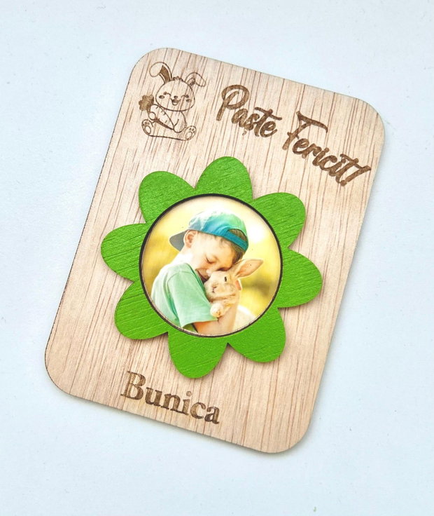 Set cadou copii personalizat cu nume și poză ramă foto iepuraș 20x15, magnet frigider cu fotografie, suport ou Kinder iepuraș cadou botez / Paște / copii