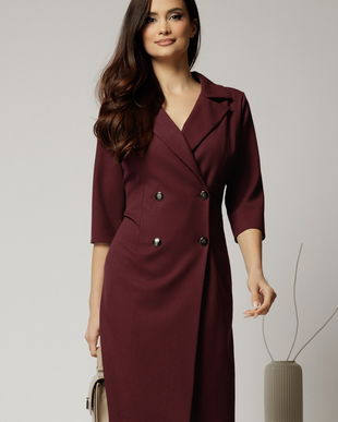 Rochie DY Fashion bordo inchis tip sacou si croi drept
