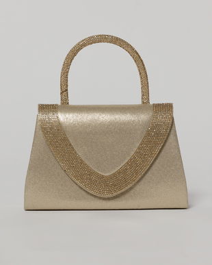 Geanta mica aurie cu strasuri argintii si maner rotund