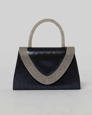 Geanta mica bleumarin cu strasuri argintii si maner rotund