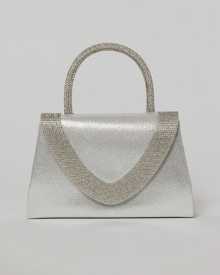 Geanta mica argintie cu strasuri argintii si maner rotund