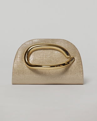 Geanta aurie cu design modern stralucitor si maner metalic