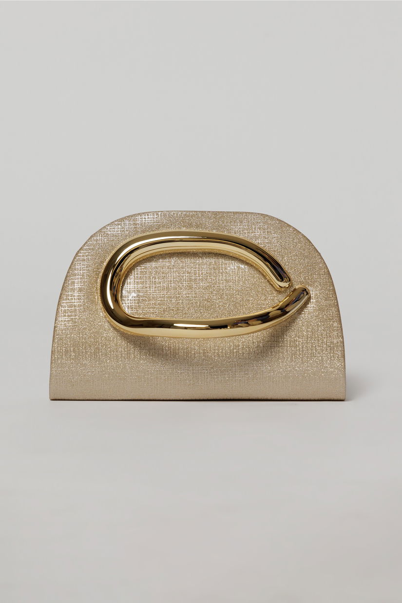 Geanta aurie cu design modern stralucitor si maner metalic